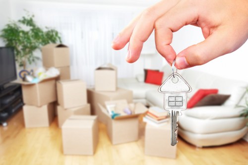 Packed boxes and furniture ready for removals in Tooting