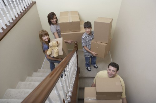 Local office relocation with boxes and desks ready for transport